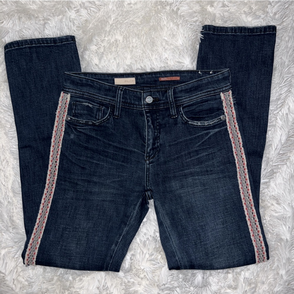 Anthropologie Pilcro Embroidered Side Stripe Slim Boyfriend Jeans, Sz 26/2 - Picture 5 of 11